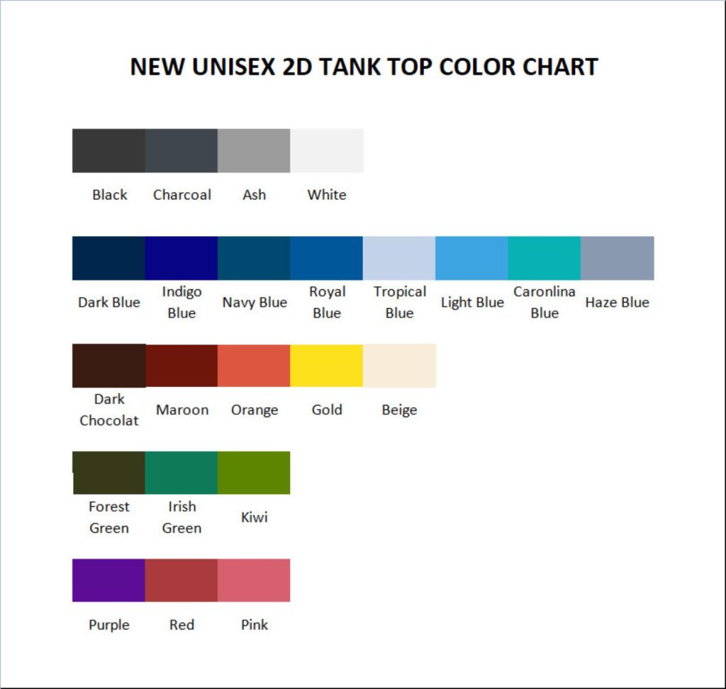 tank top color chart - Shane Dawson Shop